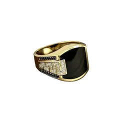 Cluster Ringe Klassische Herren Ring Mode Metall Gold Farbe Intarsien Schwarz Stein Zirkon Punk Für Männer Verlobung Hochzeit Vintage Schmuck D Dh0Mk