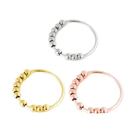 Band Rings Removable Anti Anxiety Ring For Women Men Stainless Steel Fidget With Beads Spinner Spinning Jewelry Drop Delivery Dhab0