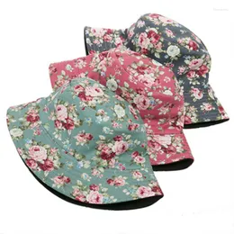 Berets Reversible Rose Flower Bucket Hat für Frauen Floral Basin Cap Panama Fisherman Man