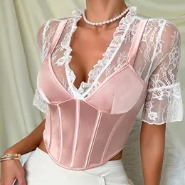 Canottiere da donna Sexy Satin Sweetheart Crop Top a tubo Bustier Cami Corsetto Top Quotidiano Club Party Casual Slim Fit Summer Fashion T shirt