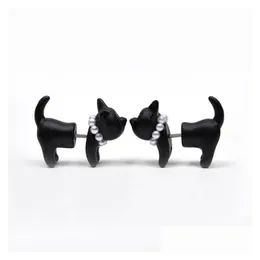 Stud Impalement Schwarz Stereoskopische 3D Nette Katze Handgemachte Ohrringe Für Frauen Schöne Perle Piercing Ohr Drop Lieferung Schmuck