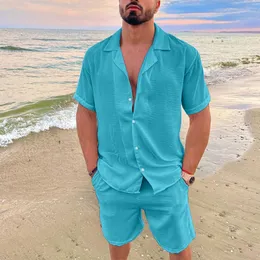 Men S Tracksuits Cotton Linen T Shirt Shorts Set Hawaiian Summer 2piecesetsolid Color MensetsBeachwear Ensemble Homme Beach Conjuntos 2023 230724