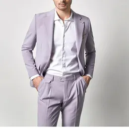 Men's Suits Two-piece Suit Lavender Wide Neck Beaded Wedding Pography Cocktail Dress