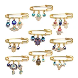 Spille Spille Creativo Lucky Eye Blue Turkish Evil Eyes Pin Per Donna Uomo Goccia Olio Fiore Corona Stella Hamsa Mano Fascino Moda Gioiello Dhvbf