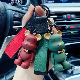 Keychains Lanyards Trendy Cute PVC Bow Tie Bear Keychain Kawai Cartoon Animal Key Chain Adorable Bag Pendant Key Holder Car Keyring Jewelry Gift J230724