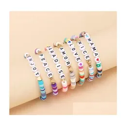 Beaded Colorf Polymer Clay Disc Beads Strands Bracelet Ins Style Initial Bead Love Mama Bracelets For Summer Women Gift Drop Delivery Dhq4V