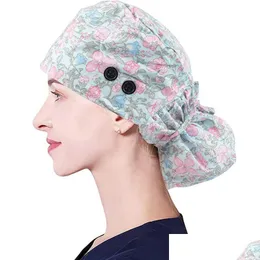 Czapki czapki/czaszki Drukuj Regulowana długa czapka robocza z guzikiem kucyk Ponywai Peelder Hats Elastyczna pielęgniarka czapka dla kobiet Drop dostawa fa