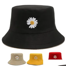 Stingy Brim Hats Fashion Uni Hat Harajuku Outdoor Fishing Caps Women Men Cotton Sunsn Daisy Bordado Fisherman Caps Drop Delivery Accessori