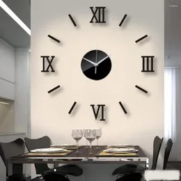 Wall Clocks 3D Clock DIY Acrylic Roman Numbers Mirror Stickers For Home Living Room Decor Quartz Needle Self Adhesive Hanging Watch