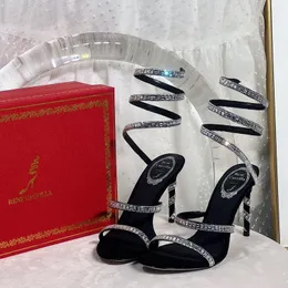 Rene Caovilla Cleo Strass Sandálias Pérola Cristais Enfeitados Salto estilete feminino Designers de luxo plataforma bombas Vestido Sapatos de noite fábrica de calçados