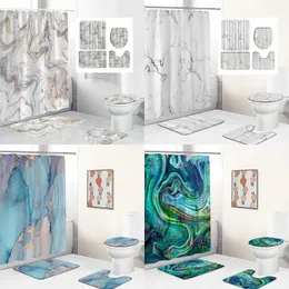 Shower Curtains Art Marble Pattern Golden Waterproof Curtain Set Toilet Cover Mat Non Slip Bath Rugs Home Bathroom Carpet Christmas Decor