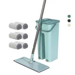 Mopps golv med hink lata händer gratis pressa mopp hem kök hushåll rengöring 360 roterande våt eller torr användning 230721