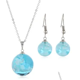 Earrings Necklace Transparent Blue Sky White Clouds Resin Ball Earring Set Women Party Exquisite Jewelry Suit Drop Delivery Sets