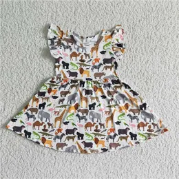 Wholesale Summer Animal Zoo Boutique Baby Girl Summer New Clothing Short Sleeve Twirl Dress Children Fashion Toddler Clothes