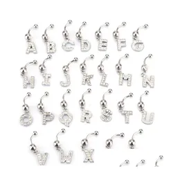 Ombelico Bell Button Rings 26 Letter Style Charming Body Piercing Crystal Rhinestone Intarsiato Belly Ring Gioielli in acciaio inossidabile Drop Del Dhwqd
