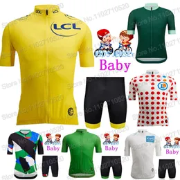 Cycling Jersey Sets 2023 Kids France Tour Team TDF Set Boys Girls Yellow Green Polka Clothing Children Bike Suit MTB Maillot 230721