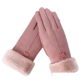 Five Fingers Gloves Women Winter Touch Sn Feminino Camurça Fuzzy Warm Fl Finger Lady For Outdoor Sport Driving Drop Delivery Fashion Acc Dhvug