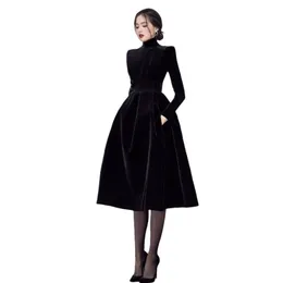New design women's thickening turtleneck party dress long sleeve high waist velvet fabric ball gown midi long vestidos SMLXLXXL3XL4XL