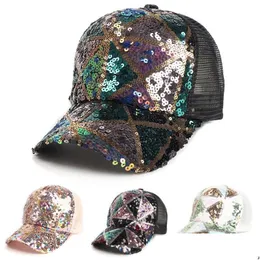 Ball Caps Mode Pailletten Baseball Kappe Für Frauen Sommer Mädchen Weibliche Snapback Mesh Casual Einstellbare Sonnenhut Drop Lieferung Zubehör Hüte