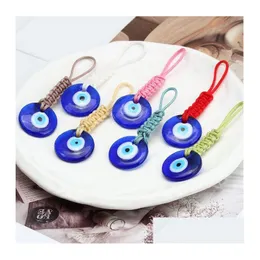 Nyckelringar turkiska onda öga 30mm Lucky Blue Charm Weave Keychain Keyring för män Kvinnor Bilhänge Drop Delivery Jewelry Dhlwn