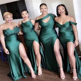 Dark Green Bridesmaid Dresses Country Mixed Order Custom Made Wedding Party Guest Gown Junior Maid of Honor Dress High Split Cheap2716