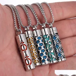 Lockets Cylindrical Aromatherapy Diffuser 316L Stainless Steel Locket Pendant Necklace Aroma Per Essential Oil Jewelry Gift Drop Del Dhfik