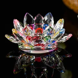 Candle Holders 7 Colors Crystal Glass Lotus Flower Tea Light Holder Buddhist Candlestick May25 Drop