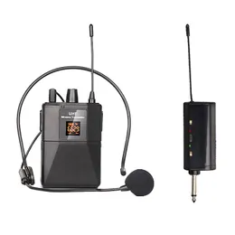 UHF bezprzewodowy mikrofon zestaw słuchawkowy z odbiornikiem nadajnika LED Digital Display BodyPack nadajnik do nauczania na żywo