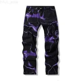 Men's Mens Jeans Vibe Style Lightning Print Tie Dye Men Straight Y2K Trousers Hip Hop Vintage Japanese Women Denim Pants Ropa Hombre 230720 L230724
