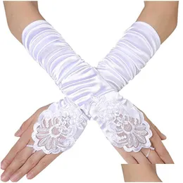 Fingerless Gloves Fashion Black White Red Bride Accessories Pearl Satin Rhinestone Lace Prom Party Mittens Drop Delivery Hats Scarves