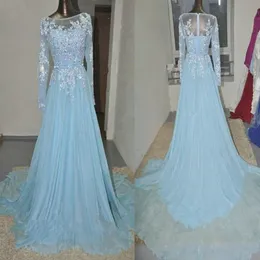 Светло -голубое с длинным рукавом вечерние платья женское кружевное приспособление для свадебного платья Специальное событие выпускное выпускное платье 227U