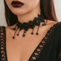 Siyah Dantel Su Damla Püskül Kolye Çember Kadınlar İçin Modaya Düzenli Vintage Seksi İçi Boş Klavikül Zinciri Cadılar Bayramı Takı