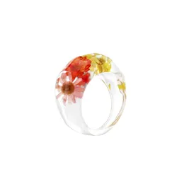 Bandringar Trend Korea transparent harts torr blomma för kvinnor flickor Böhmen mticolor blommor akryl ring smycken gåvor släpp leverans
