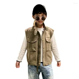 남성 조끼 소년의 웨이스트 코트 야외 착용 중간 및 큰 어린이 작업복 조끼 트렌디 코트