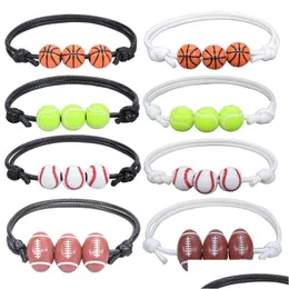 Perlen handgefertigte Basketball -Baseball -Armband Wachslinie gewebt Tennis Rugby Jungen Mädchen Sportschmuck Drop Lieferung Brabbänder