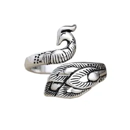 Cluster Rings Vintage Black Sier Color Peacock Phoenix Bird Ring For Women Size Adjustable Alloy Boho Style Female Jewelry Drop Deliv Dhxhf