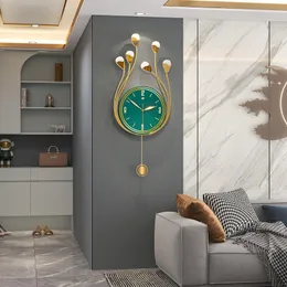 Wall Clocks Creative Metal Large Emerald Green Mirror Clock For Living Room Hall Luxury Decor Modern Design Mute Watch