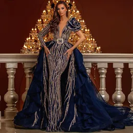 Королевские синие бусинки русалка выпускная платья с съемным поездом v шея хрустальная перегод