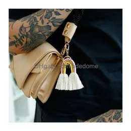 Chaveiros Atualização Moda Feminina Boho Arco-Íris Anel de Borla Saco Pendurado Porta Chaveiro Dourado Jóias Presente Entrega em Gota Dhmsh