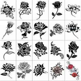 20 pçs/lote 3D à prova d'água temporária Tatuagem Adesivo Feminino Preto Rosa Flor Borboleta Falsa Tatuagem Adesivo Tatuajes Temporais