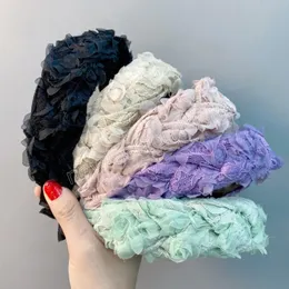Mode kvinnor pannband fast färg hårband blomma spets turban flätad huvudbonad vuxen bred sidor turban hår tillbehör