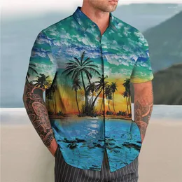 Camisas casuales para hombres 2023 Camisa hawaiana de verano Camiseta 3D Retro Patrón de árbol de coco Camisa de manga corta Holiday Beach 5XL