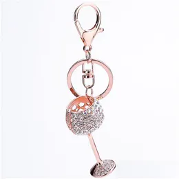 Keychains Lanyards Fashion Shiny Rhinestone Wine Cup Keychain Keyring Decor Bag Key Pendant Drop Delivery Accessories Dhtqs