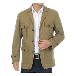 Jaquetas masculinas Jaqueta militar Masculina Botão de peito único Cardigã Traje estilo militar Casacos de inverno Roupas casuais masculinas Verde cáqui Vintage