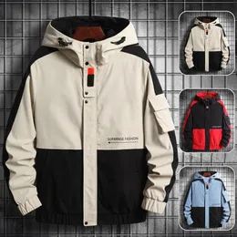 Chaquetas para hombre a prueba de frío transpirable hombres primavera empalme Color chaqueta con capucha abrigo Streetwear 230725