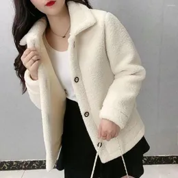 Kvinnors päls 2023 Autumn Winter Lamb Fleece Coat Kvinnor Fashion Casual Temperament Thicken Coats Wid Down Collar Warm Female Jackets