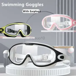 Gogle duże ramy gogle pływające dorośli z zatyczek do uszu kieliszki Swim Męskie kobiety Profesjonalne HD Anti-Fog Gogle Sile Eyewear HKD230725