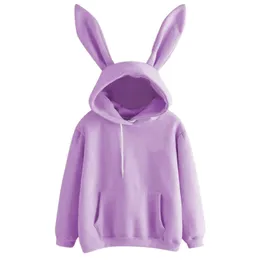 Solid söt unisex hoodie män tröja topp retro dropshipping harajuku kpop långärmad kanin öron solida kawaii mencasual tröja