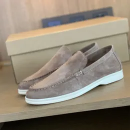 Męskie buty zwykłe mokasyny LP płaska niska zamszowa krowa skóra Oxfords Loropiana Moccasins Summer Walk Comfort Lotowne poślizg na gumowym boksie z pudełkiem EU38-47