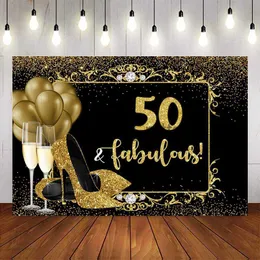 Bakgrundsmaterial Happy 50th Birthday Bakgrund High Heel Shoes Champagne Gold Flash Photo Bakgrund Studio 50th Birthday Party Decoration X0724